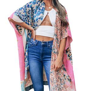 Boho Gypsy Printed Kimono Cover Up Lightweight Open Front Wrap